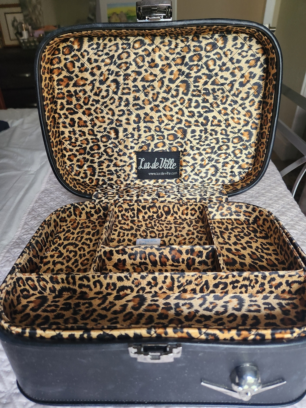 Lux de Ville Travel Case - Black Exterior w/ Stitched Web, Leopard Interior
